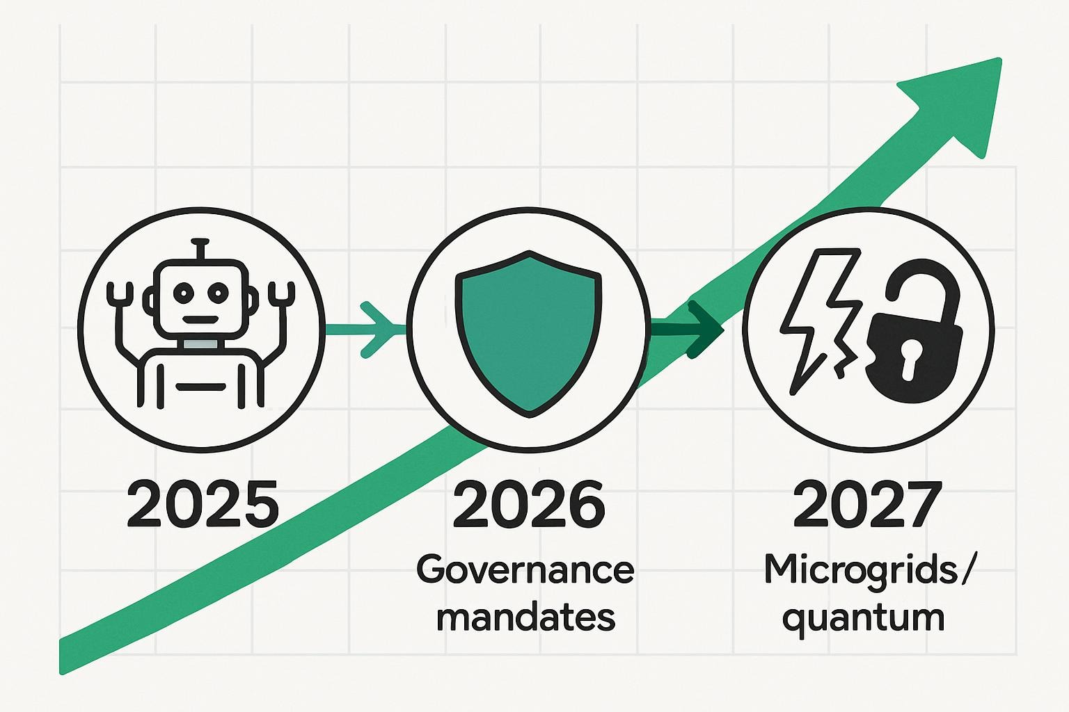 Horizontal roadmap diagram of AI trends from 2025 to 2027