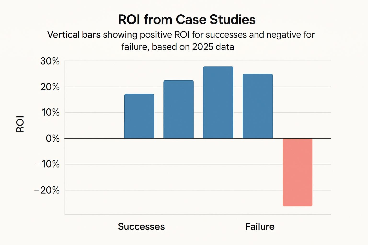 ertical bars showing positive ROI for successes and negative for failure, based on 2025 data