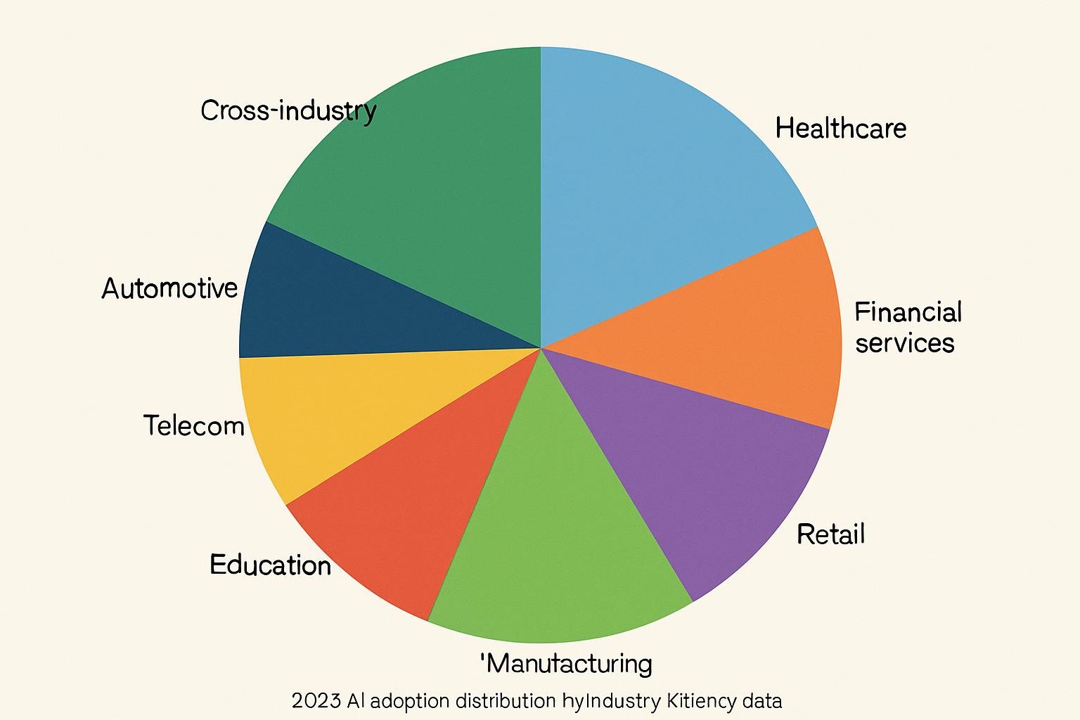 Pie chart illustrating AI integration across sectors; alt text: Colorful pie chart showing 2025 AI adoption distribution by industry from McKinsey data