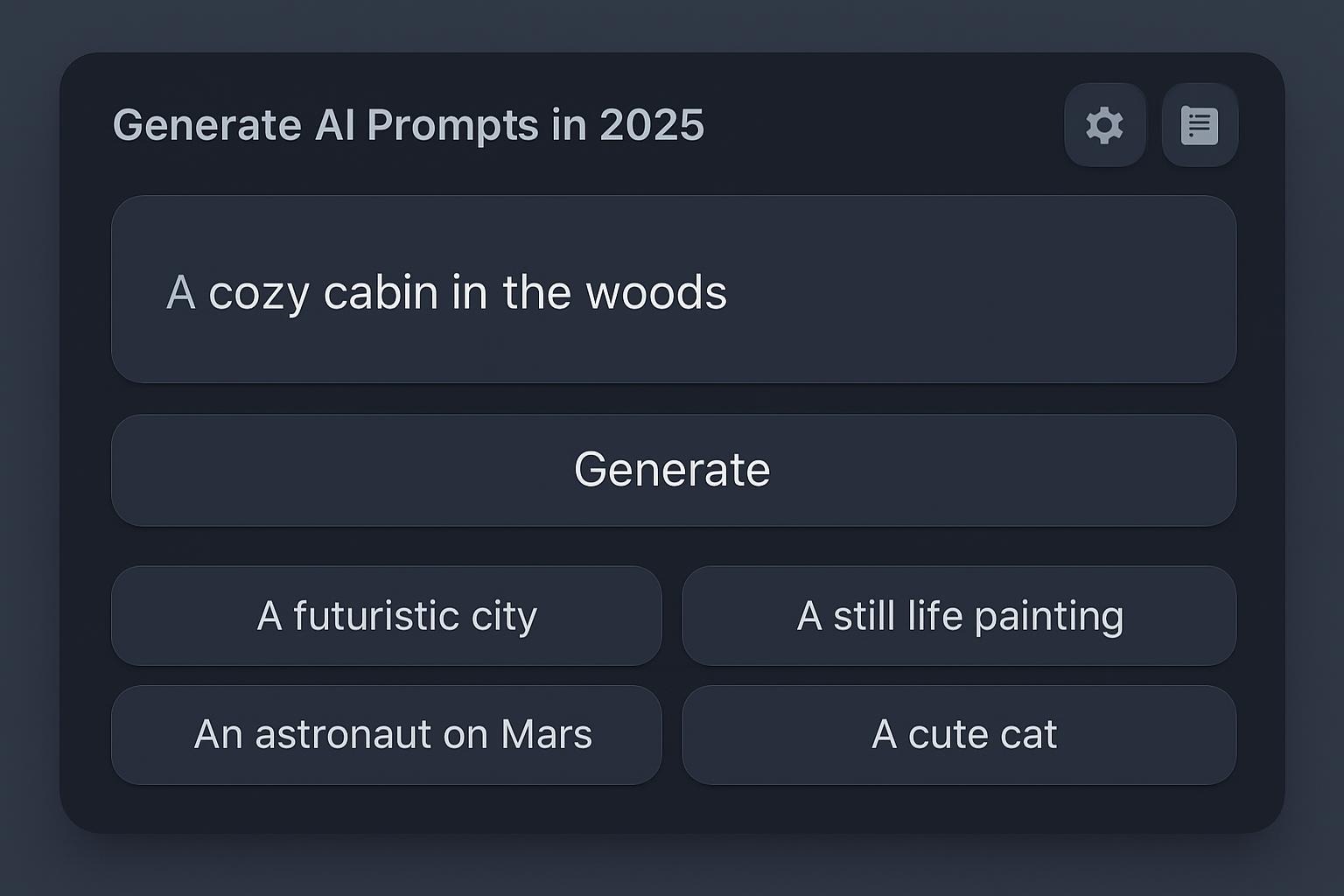 Interface for generating AI prompts in 2025.