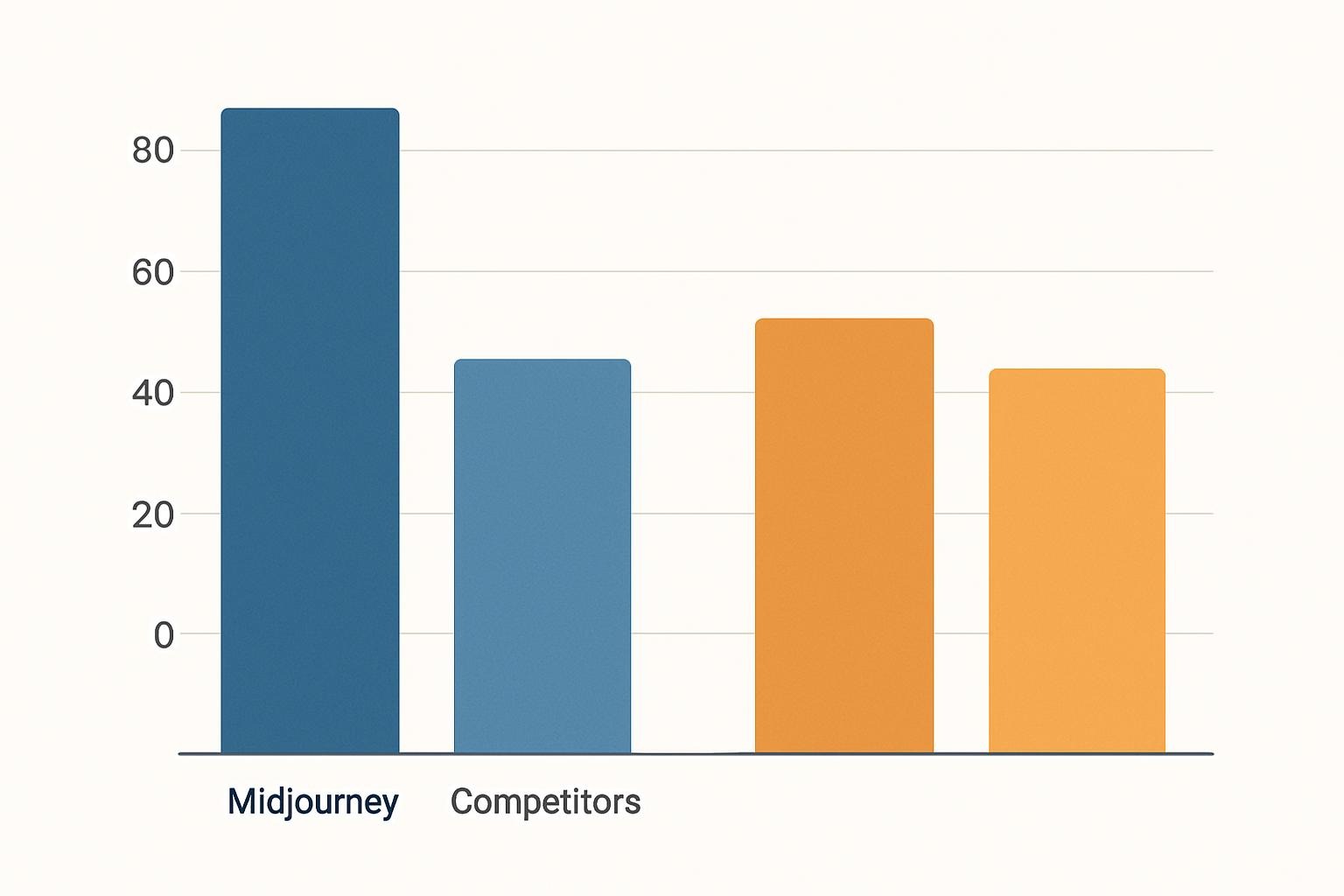 Bar chart comparing Midjourney's moats vs. competitors like DALL-E, with metrics on user growth and feature depth