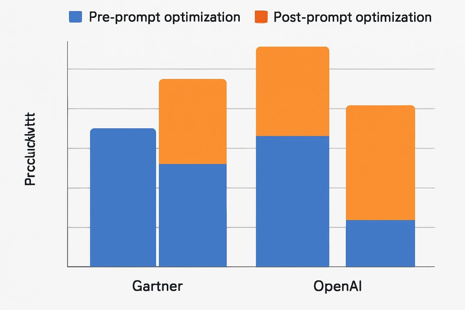 Bar chart comparing productivity gains pre- and post-prompt optimization, with data from Gartner and OpenAI studies