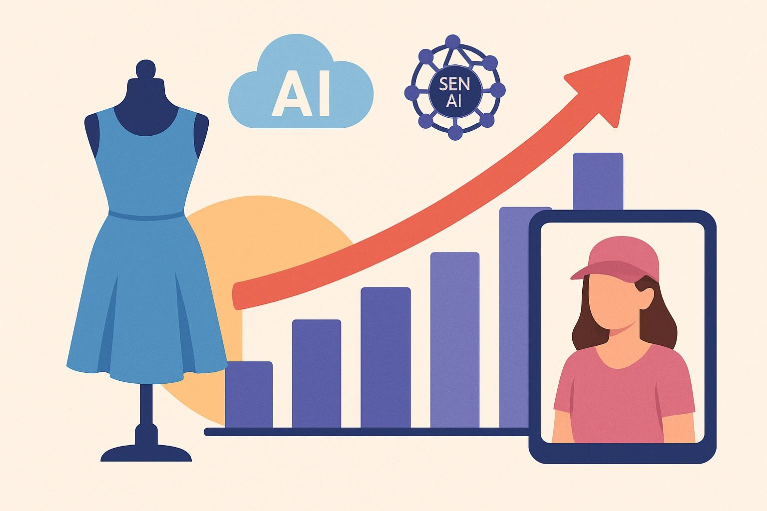 AI adoption growth chart for the fashion industry in 2026 with keyword trends projections.